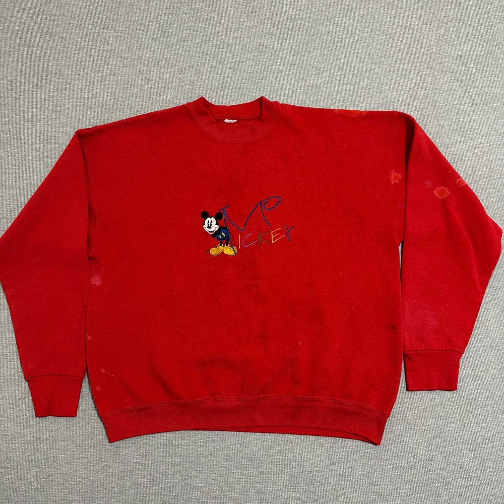 Vintage Disney Mickey Mouse MVP Embroidered Red Crewneck Sweatshirt Mens Size‎ L